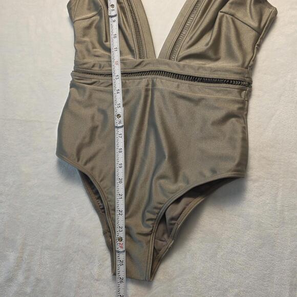 Ted Baker Pointelle Deep V Swimsuit Womens TB 1 / US 4 Khaki Olive Green Ton NWT - Picture 7 of 12